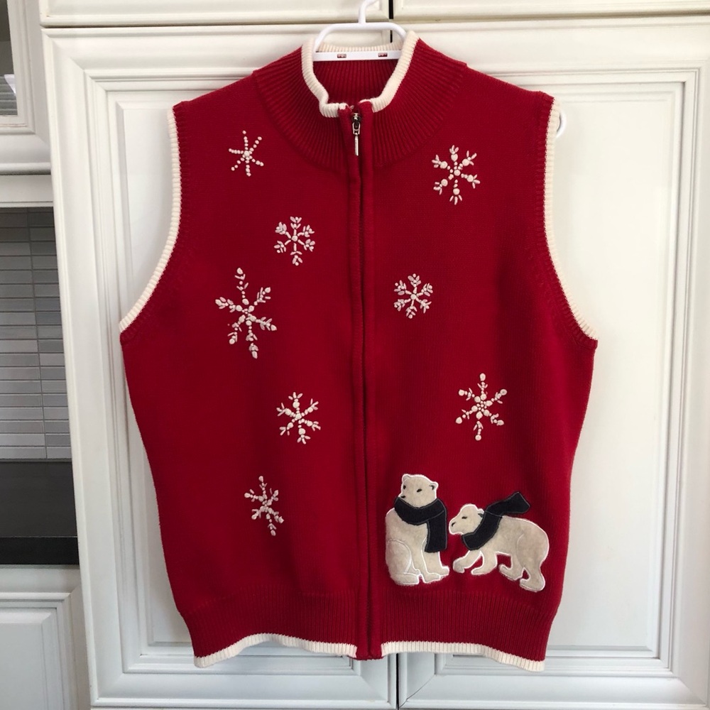 Cleo women’s holiday snowflakes and polar bear sweater vest